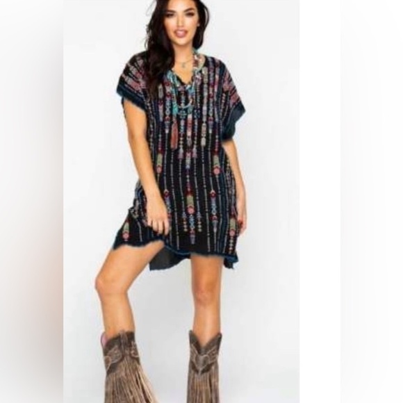 Johnny Was Embroidered Georgette Poncho with Side Slits - Picture 1 of 11